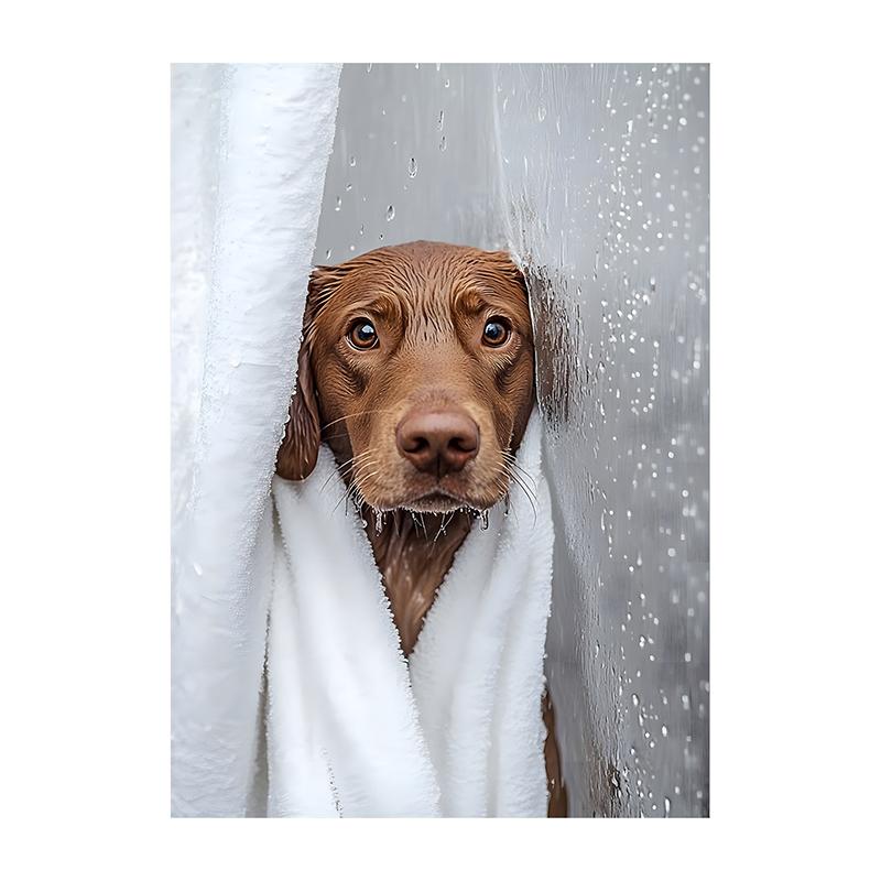 Cute Shower Dog Bathroom Decor Poster Dog in Bathtub Print Animal Murals Canvas for Home Decor Dog Lover Gifts