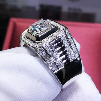 Huitan Luxury Male Brilliant Cubic Zirconia Wedding Band Rings Shiny Engagement Marriage Jewelry For Men Dropshipping