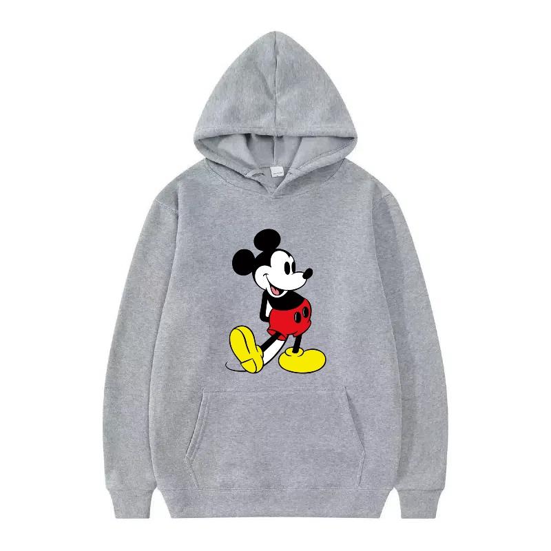Disney Mickey Mouse Pattern Woman Fleece Sporty Loose Grey Winter Tops Clothing Pullovers Ladies Cheap Hoodies Men Sweatshirts