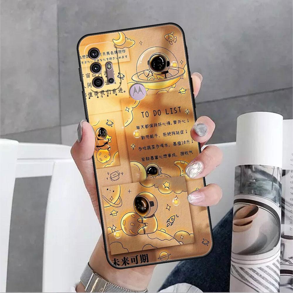 Astronaut Cartoon Case For Motorola G30 G9 Play G82 G52 G60 G8 G9 Power G50 One Fusion Edge 30 20 Black Soft Phone Capas