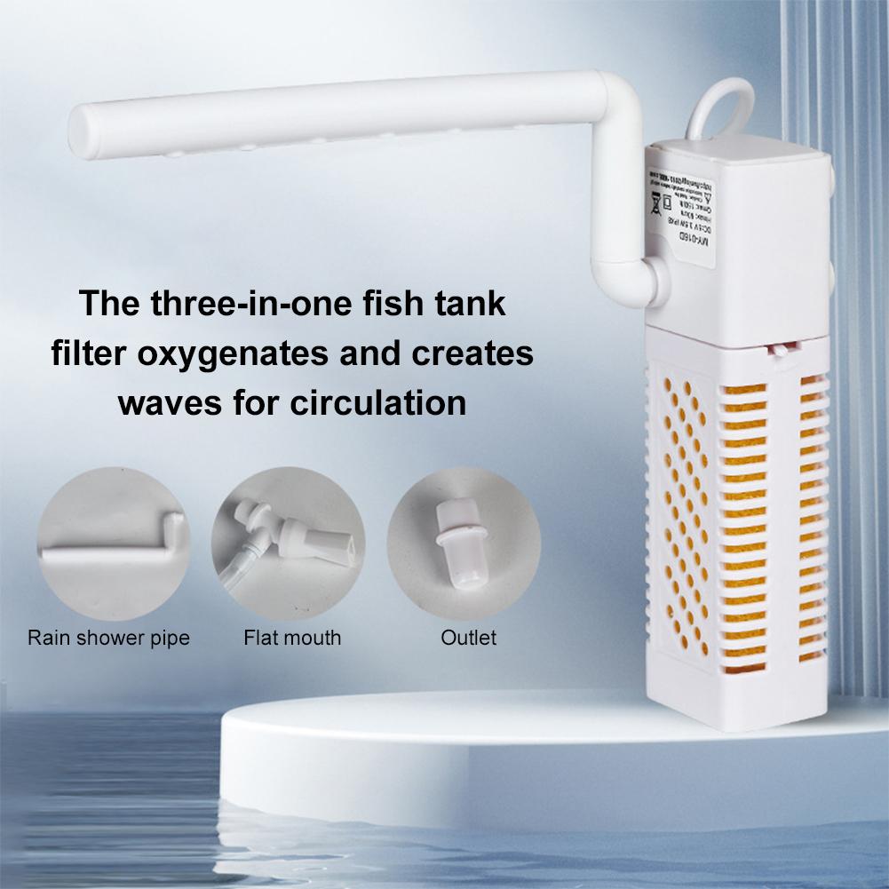 3 In 1 Fish Tank Filter Silent Internal Filter Waterproof Built-in Circulating Pump for Submersible Aquarium