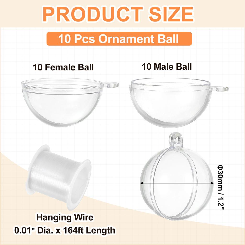 5/6/10/12pcs Clear Plastic Fillable Ornaments Clear Acrylic Ornaments Hanging Balls with164ft Wire DIY Christmas Ornament Decor