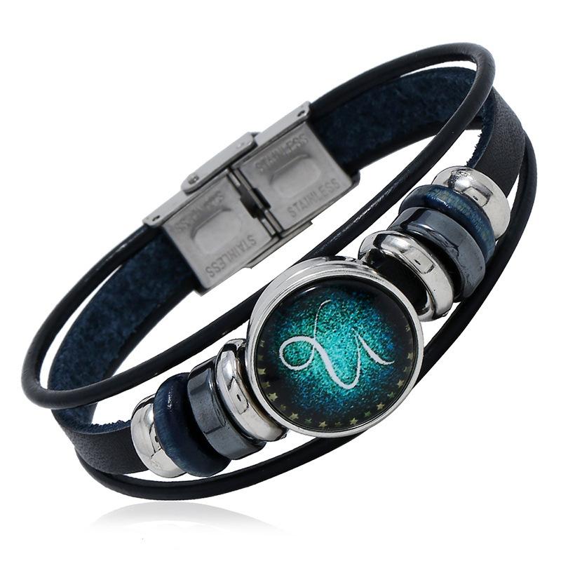Multi Layer Constellation Leather Bracelet 12 Zodiac Sign Adjustable Fashion Jewelry for Unisex Gift Occasion