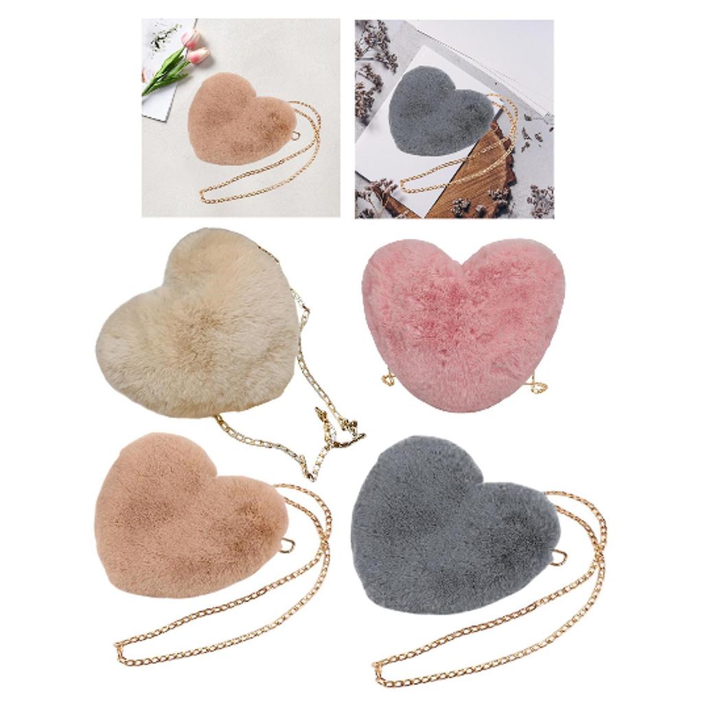 Fluffy Purse Crossbody Bag Clutch Purse Wallet Cute Fashion Tote Plush Handbag Heart Shaped Shoulder Bag Evening Bag Lightweight