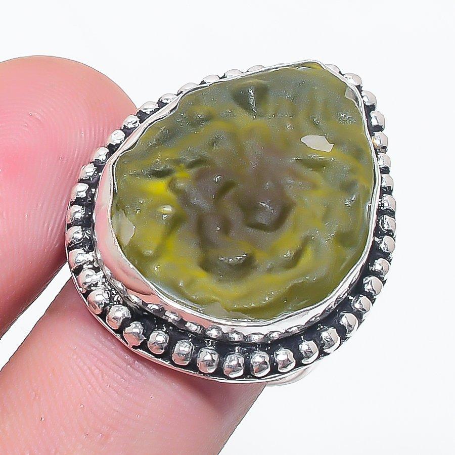 

Натуральный Молдавит Кварц Драгоценный Камень Серебро 925 пробы Ювелирное Кольцо Размер 8.5 W3P23