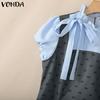 VONDA Women College Style Ruffled Neck Bow Knot Polka Dots Patchwork Pleated Dress