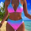 2026 New European and American Bikini Bikini Printing Fashionable and Sexy Solid Color Beach Seaside Swimsuit Women