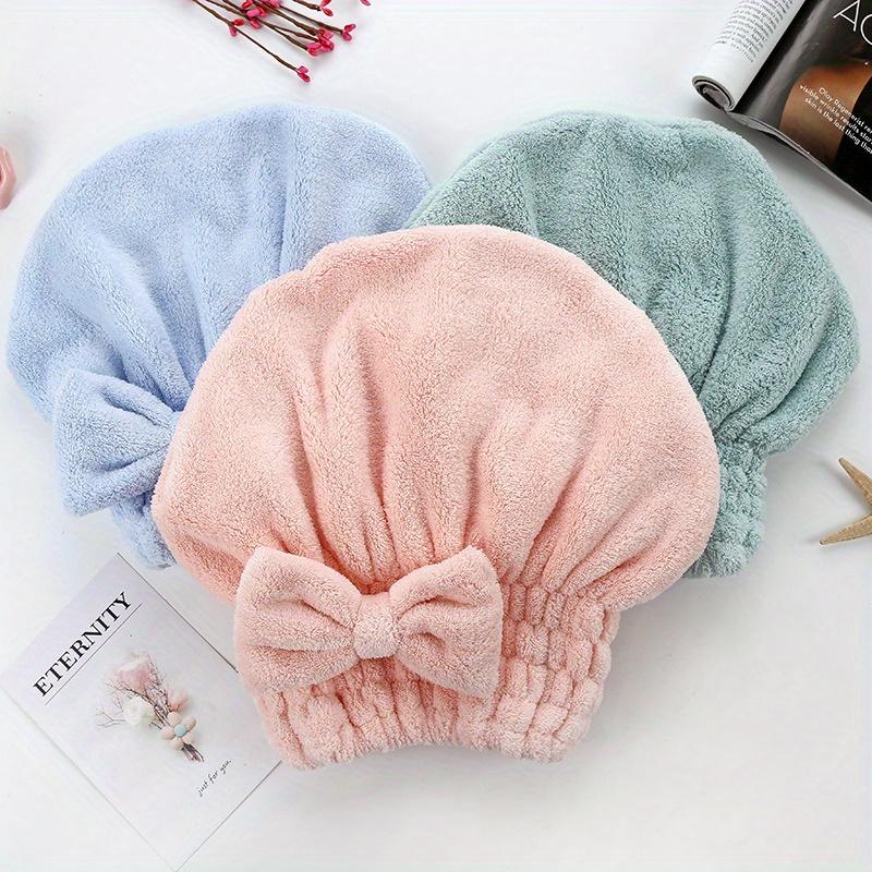 1 Pc Quick Drying Hair Cap, Hair Drying Towel, Absorbent Coral Fleece Bath Cap, Portable Shower Bow Cap