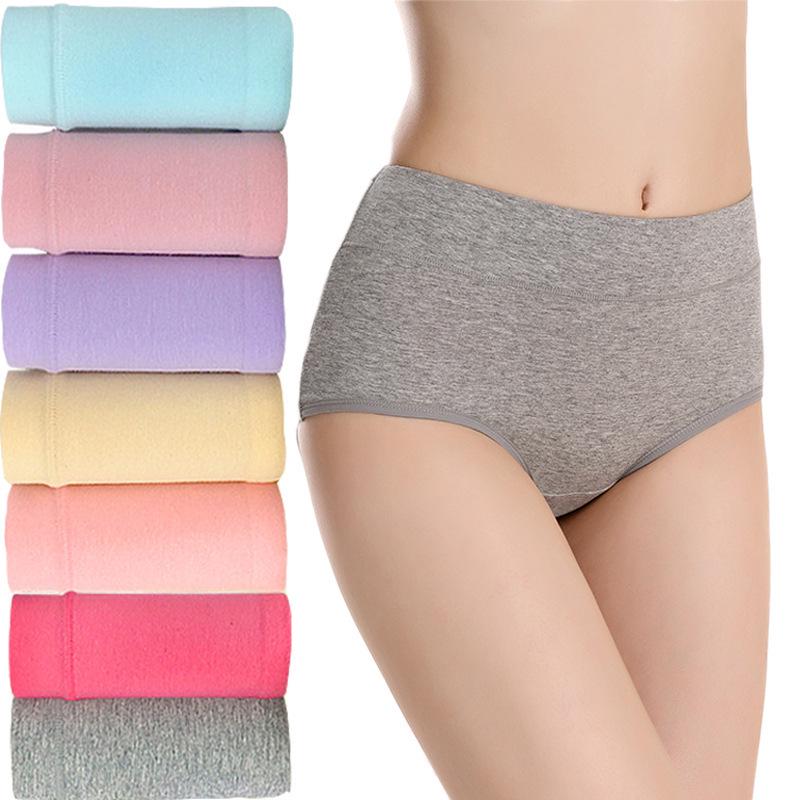 Damskie majtki bawełniane z wysokim stanem plus size w jednolitym kolorze, otulające biodra