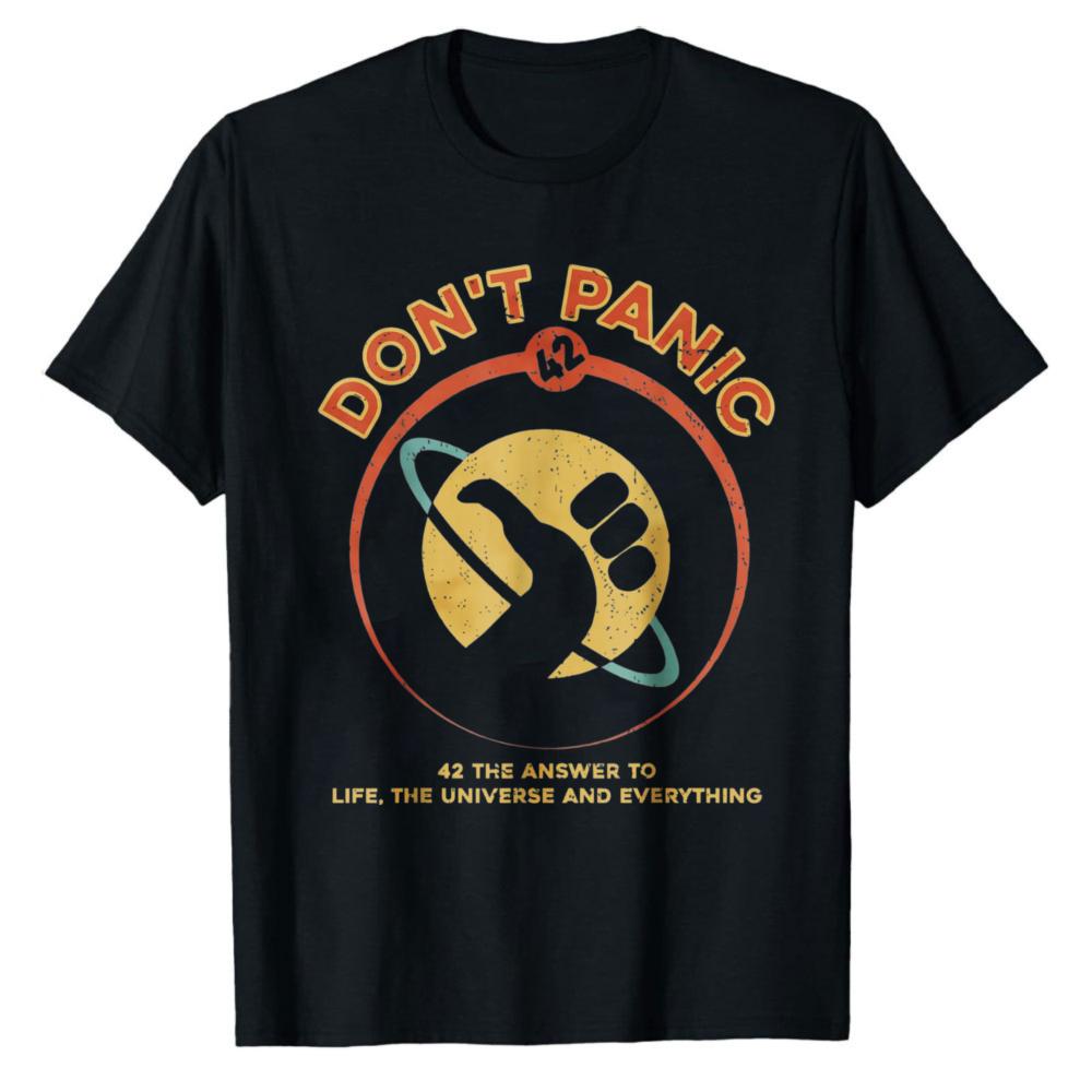 Retro Hitchhikers Guide To The Galaxy Graphic Tee 42 Answer To Life The Universe and Everything Dont Panic Casual TShirts