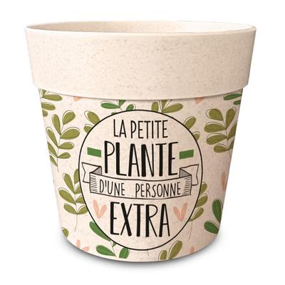 [R6636] - Cache-pot bambou 'Messages' vert beige (La petite plante d'une personne Extra) -  14x12 cm