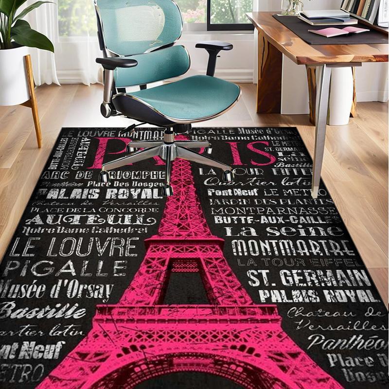 Parisian Eiffel Tower Romance Office Rug Chair Mat, Entryway Carpet, Suitable for Front Door, Bedroom, Living Room, Desk, Holiday Gift