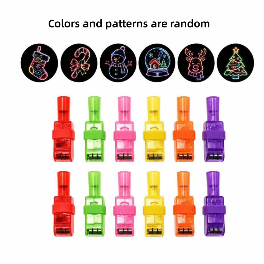12 Piece Glow in Dark Festive LED Light-Up Finger Lights Glowing Ring Projector Light Party