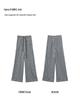 Women's Gray Striped High-Waisted Wide-Leg Pants - Floor-Length Slimming Drapey Trousers
