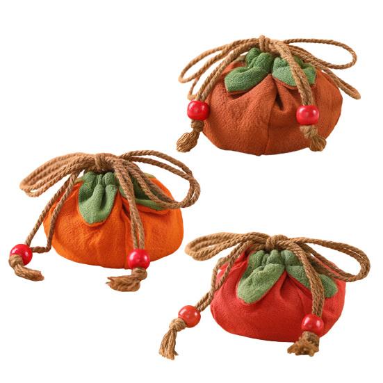 Liten persimonformad myntpåse Mini dragskopåse Bomullslinneplånbok Söt fruktdesign Väskpåse Gåvor till flickor Kvinnor