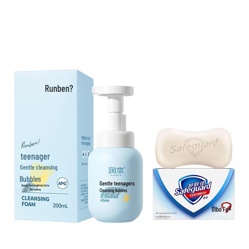 Safeguard Pure White Soap & Runben Teen Gentle Cleansing Mousse Set