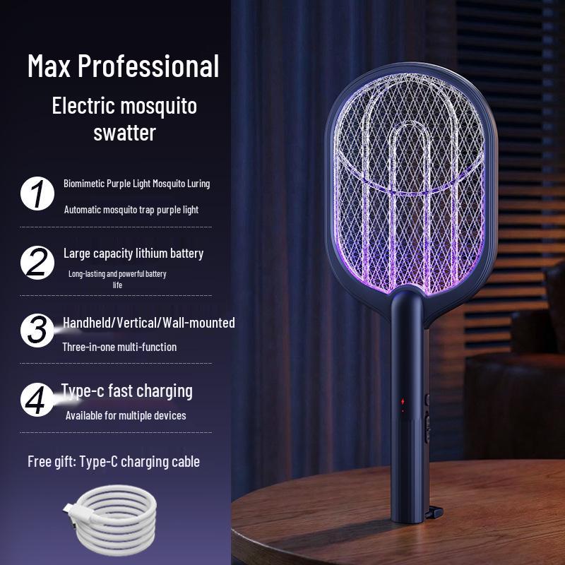 

USB Rechargeable 3-in-1 Electric Mosquito Swatter: Portable, Handheld, Wall-Mount for Home & Outdoors. Standard