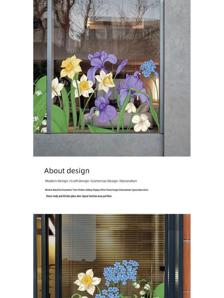 Purple Fresh Flower Static Cling Decoration for Shop Windows and Doors