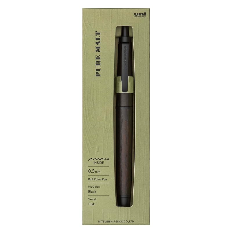 Mitsubishi Pencil Pure Malt Jetstream Inside Single 0.5mm Oil-Based Ballpoint Pen, Dark Brown, Wooden Barrel, Gift Package Included, SXNPM05.22