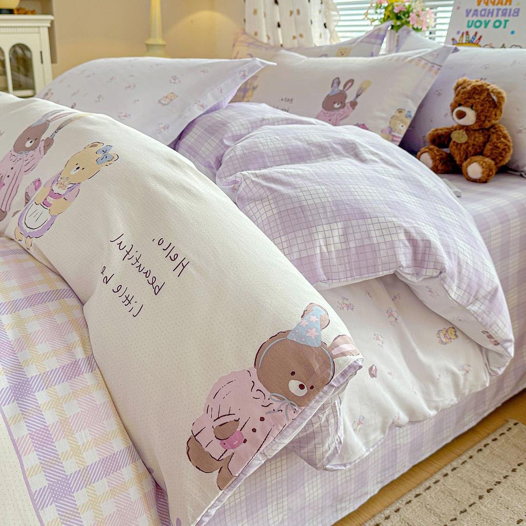 100 pure cotton four-piece set, new cotton quilt cover, bed sheet, bed hat, student dormitory single bed three-piece set 1