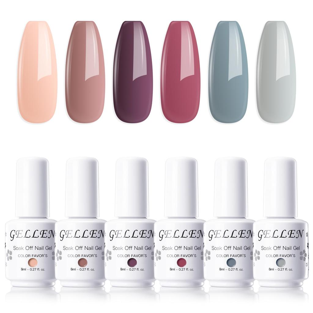 Gellen Color Gel Set Classic Beige Tones Gel Nail Set for Everyday Use Compatible Salon Quality 6-Color (8ml) - - - UV/LED - Soak-Off -