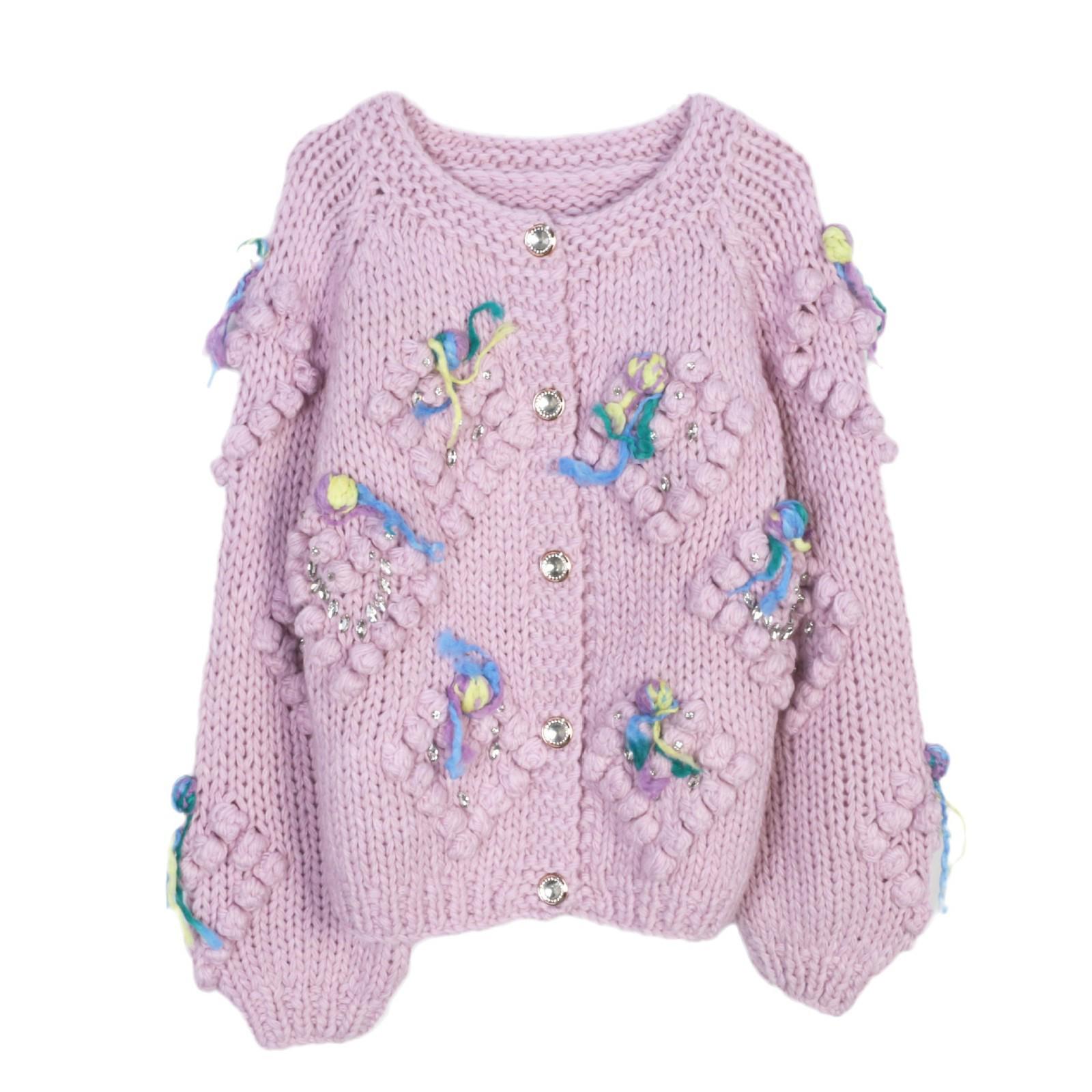 

Фиолетовый женский свитер-пальто свободного кроя с круглым вырезом - Стильный вязаный кардиган с длинным рукавом на осень/зиму L