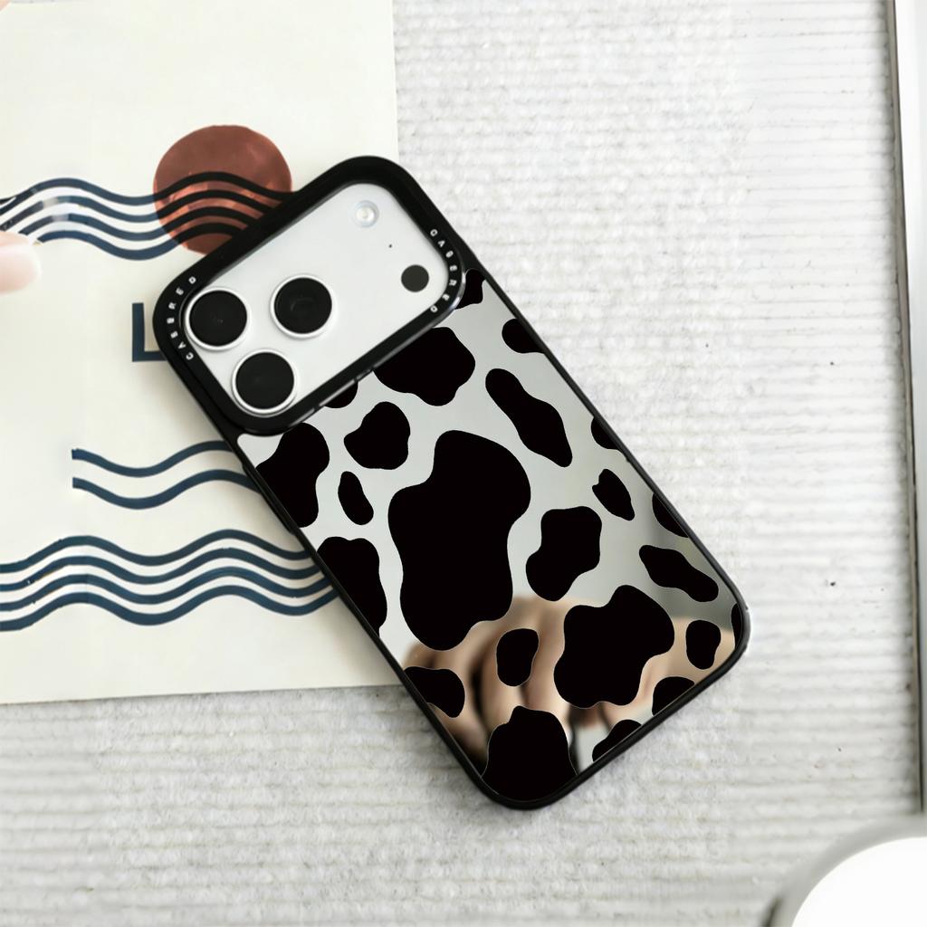Cow patterned mirror phone case suitable for iPhone 17 16 15 14 13 12 11 Pro/Max/Plus anti drop and shockproof back cover
