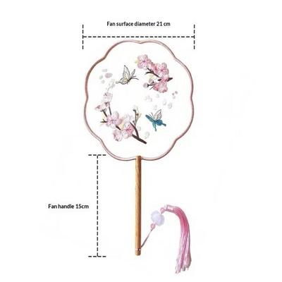 New Vintage Style Silk Round Fan Exquisite Flower Embroidery Paddle Traditional Chinese Art Craft Hanfu Dance Party Accessory