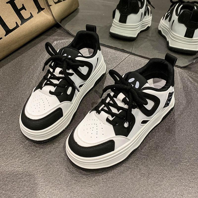 Student Sports and Leisure Little White Shoes Women's 2025 New Spring Versatile Black and White Panda Shoes Platform Heightening Board Shoes