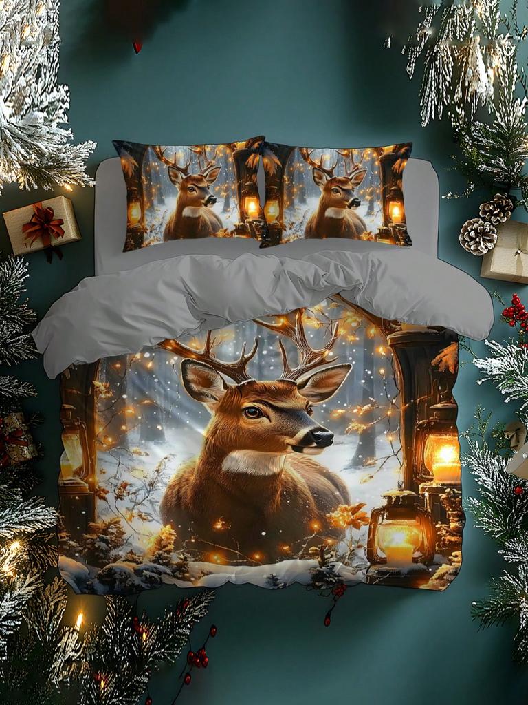 2/3ks Vánoční stromek Dárek Vzor sněhové vločky Sob Santa Claus Měkká sada povlaku na peřinu Vhodná do ložnice, pokoje pro hosty