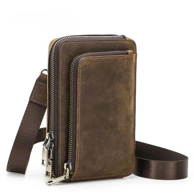 2024 Heren Schoudertassen Crazy Horse Leer Crossbody Tas Casual Heuptas Fanny Riemtas Voor Mannen Klein Telefoonzakje