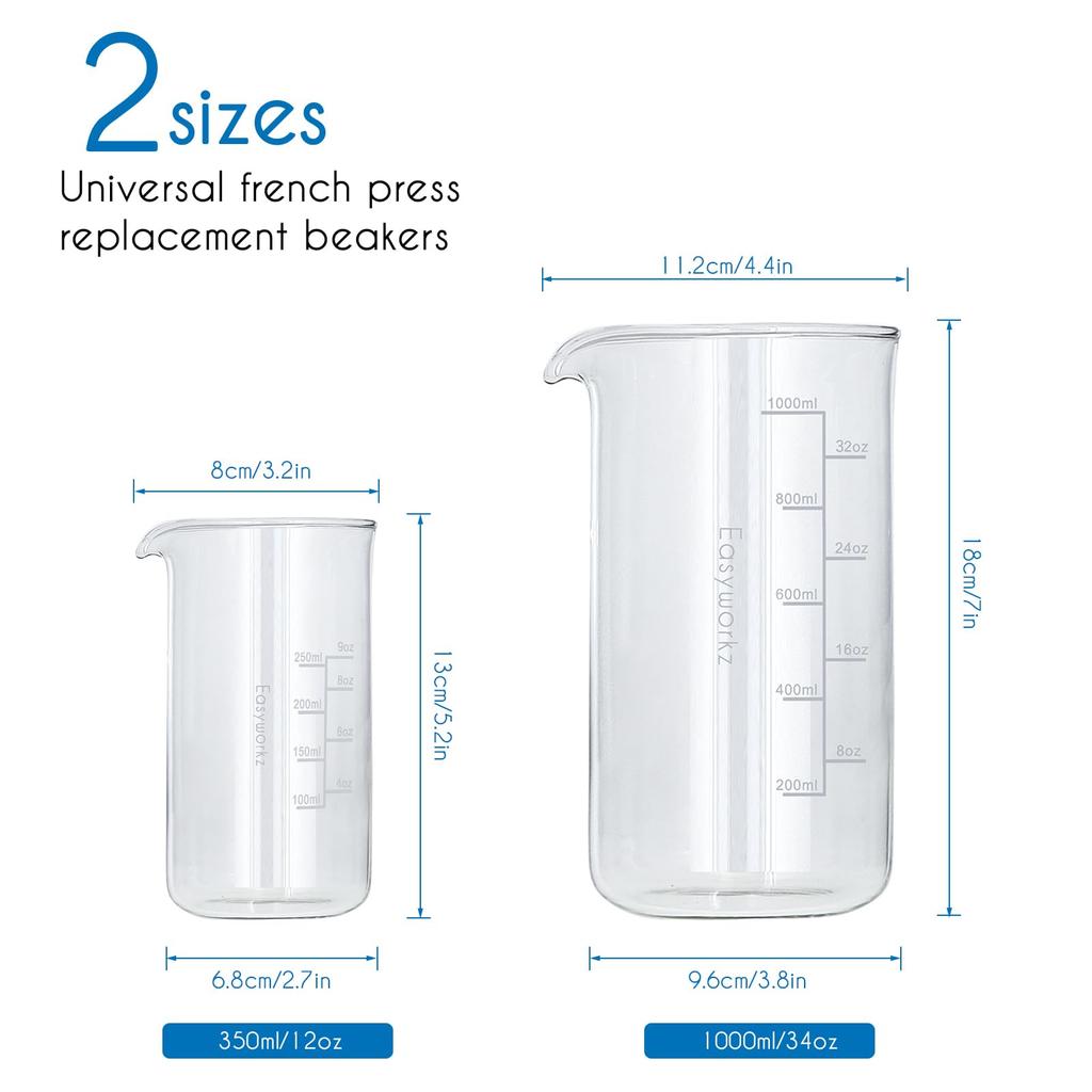 Easyworkz Borosilicate Glass 1000ml French Press Beaker Replacement