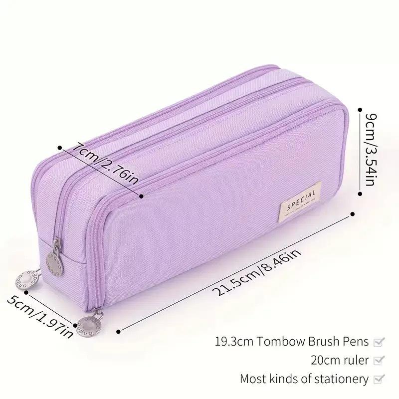 Double Open Student Pencil Bag Dirt Resistant Solid Color Large Capacity Multi Function Storage Bag Simple Travel Bag For Girl