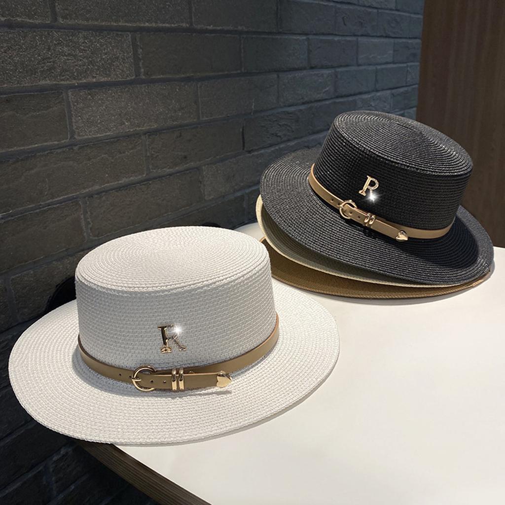 Flat Cap Straw Hat For Women Straw Flat Hat Straw Panama Hat Summer Hat Wide Summer Sunhat Pork Pie Hat Sunscreen Hat