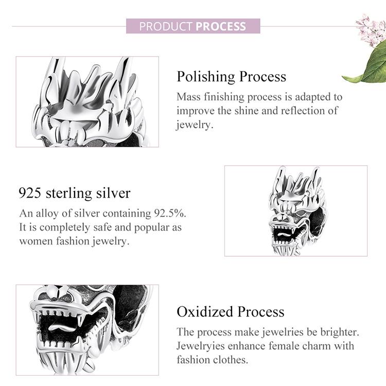 Bisaer Retro Animals Charms 925 Sterling Silver Chinese Dragon Head Charms Bead Fit Original Bracelet DIY Jewelry