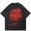Men Washed Black T-Shirt Harajuku Streetwear Red Face Graphic T Shirt Cotton Vintage Tshirt Hipster Tops Tee Unisex