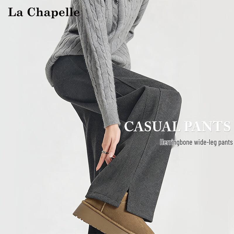 La Chapelle Women s High-Waisted Herringbone Slit Wide-Leg Pants S