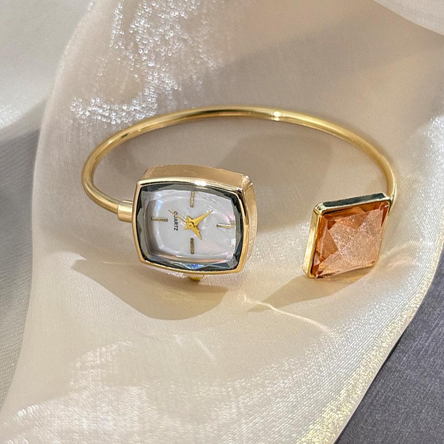 Women Open Bracelet Watch Crystal Square Quartz Wristwatch