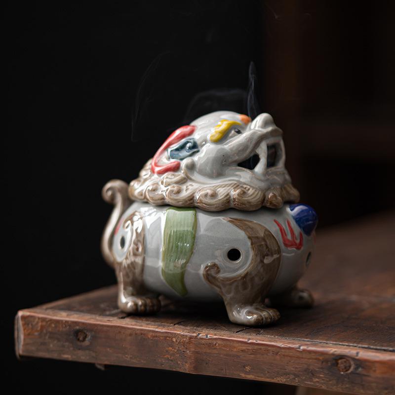 Ancient Doucai Dragon Turtle Incense Burner - Hand-painted Ceramic with Cultural Design
