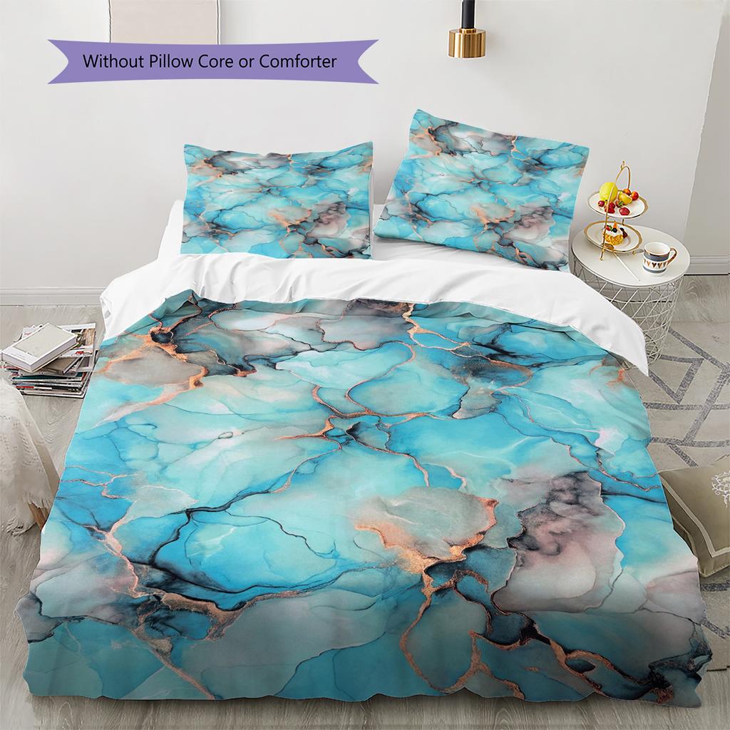 Green Marble Pattern Bedding Quilt Set Quilt Cover Pillowcase Home Decoration Gift (1 * Duvet Cover + 2 * Pillowcase, Without Core)