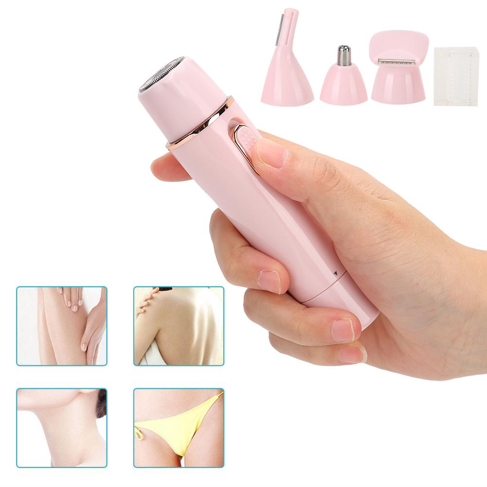 4 In 1 Electric Hair Shaver Epilator Portable Eyebrow Nose Hair Trimmer Pink (USB Charging)