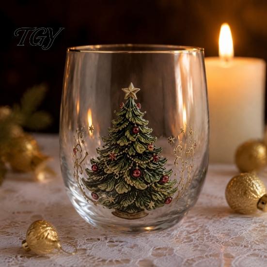 Lead Free Soda Lime Glass Christmas Cocktails Glass, Santa Snowman Reindeer Tree Design Tumbler, 300ml Lead-free Festive Seasonal Tumblers Holiday