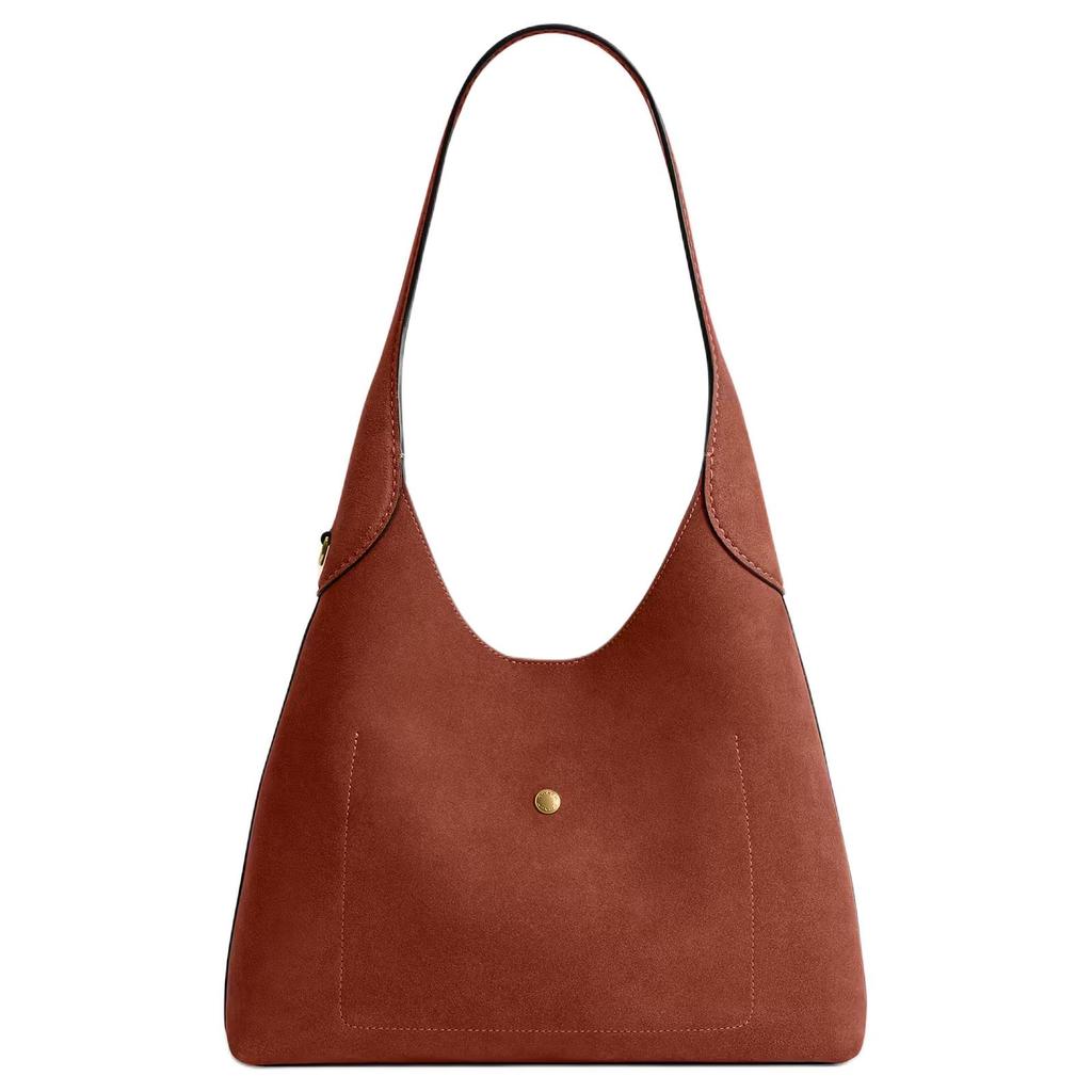 Coach Brooklyn 28 Logo Plaque Suede And Leather Shoulder Bag Large Women Shoulder Bag Clay CW637-B4AY