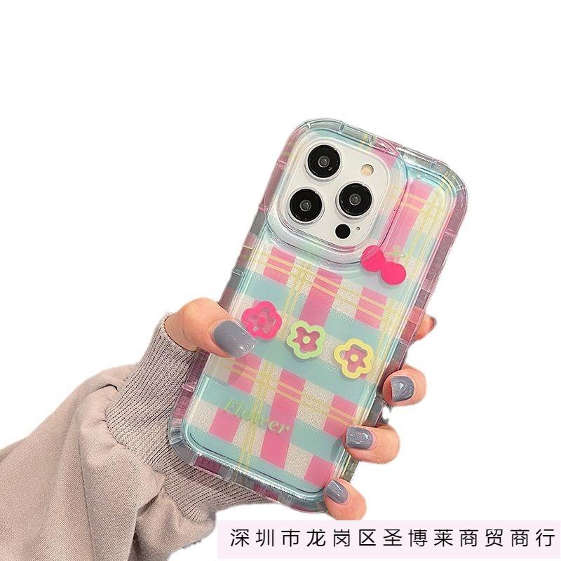 Striped plaid flower apple 15 mobile phone case iphone14promax transparent soft rubber 13/12/11 anti-drop xr