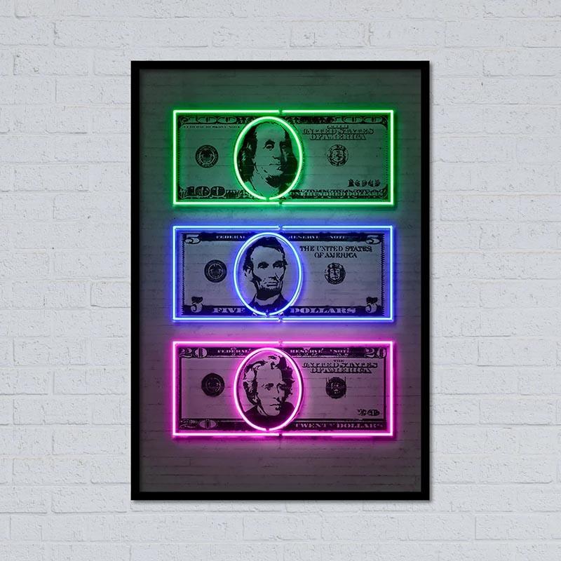 Neon Money Canvas Art Paintings Money Art Dollar Sign Print Poster Pop Street Decorative Pictures Home Office Murals Unframed