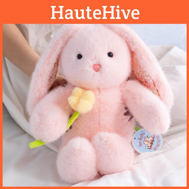 Doll Plush Rabbit Ornament With Flower Pattern For Romantic Gifts And Decor Room