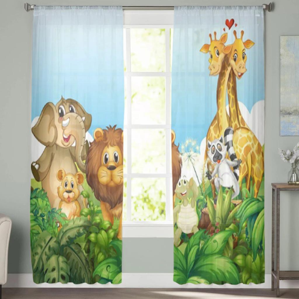 Wild Animals In Forest Sheer Curtains For Living Room Kids Bedroom Tulle Curtains Kitchen Window Treatment Drapes