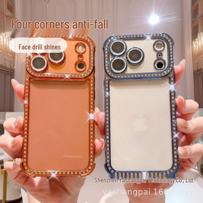 

iPhone 17 Pro Max Rhinestone Case: Electroplated, Large Window, Four-Corner Drop-Proof, Soft Protective Cover. 13 розовый