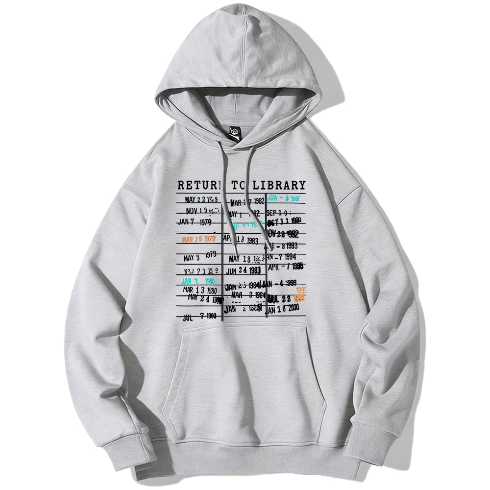 Return To Library Hoodie Return To Library Sweatshirt Vintage Casual Book Lovers Reader Pullover Hooded Long Sleeve Top