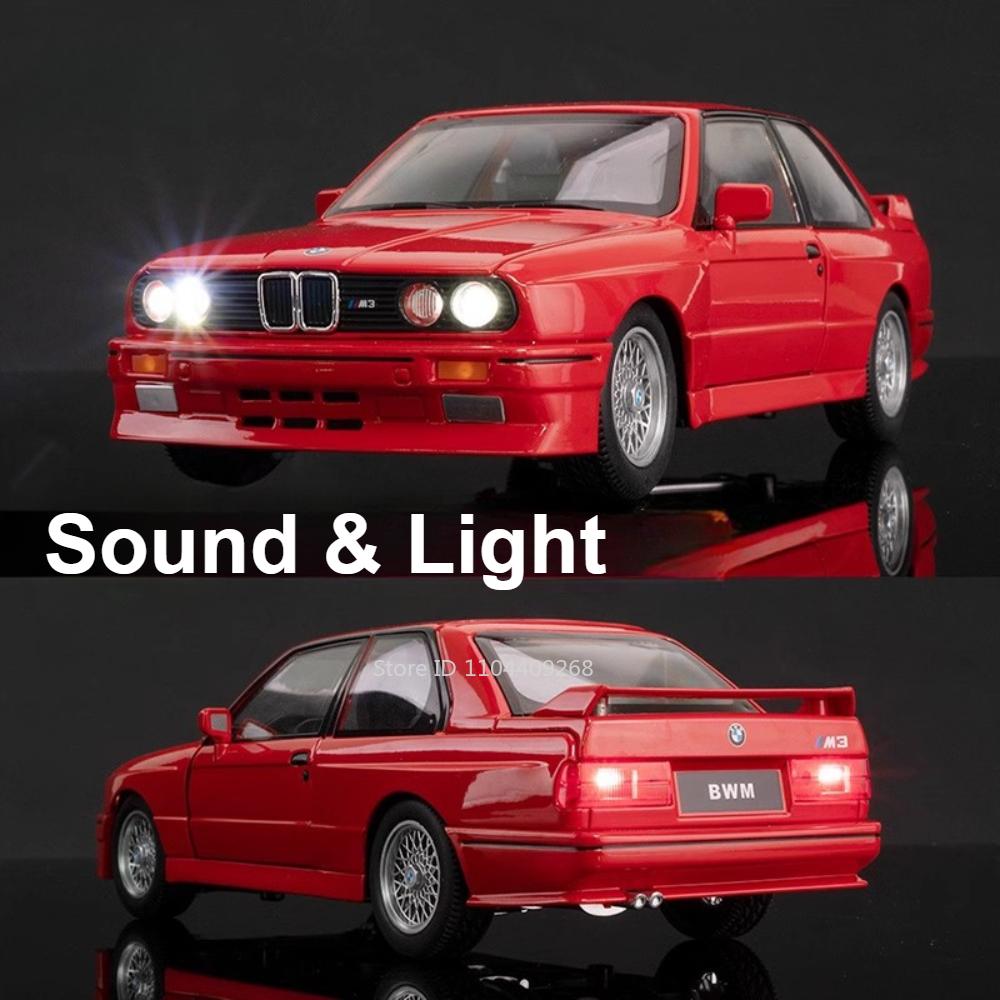 Scale 1:24 M3 M4 Toy Car Model Alloy Diecast Rubber Tires Doors Opened Miniature Light Sound Vehicles Models Kids Holiday Gifts